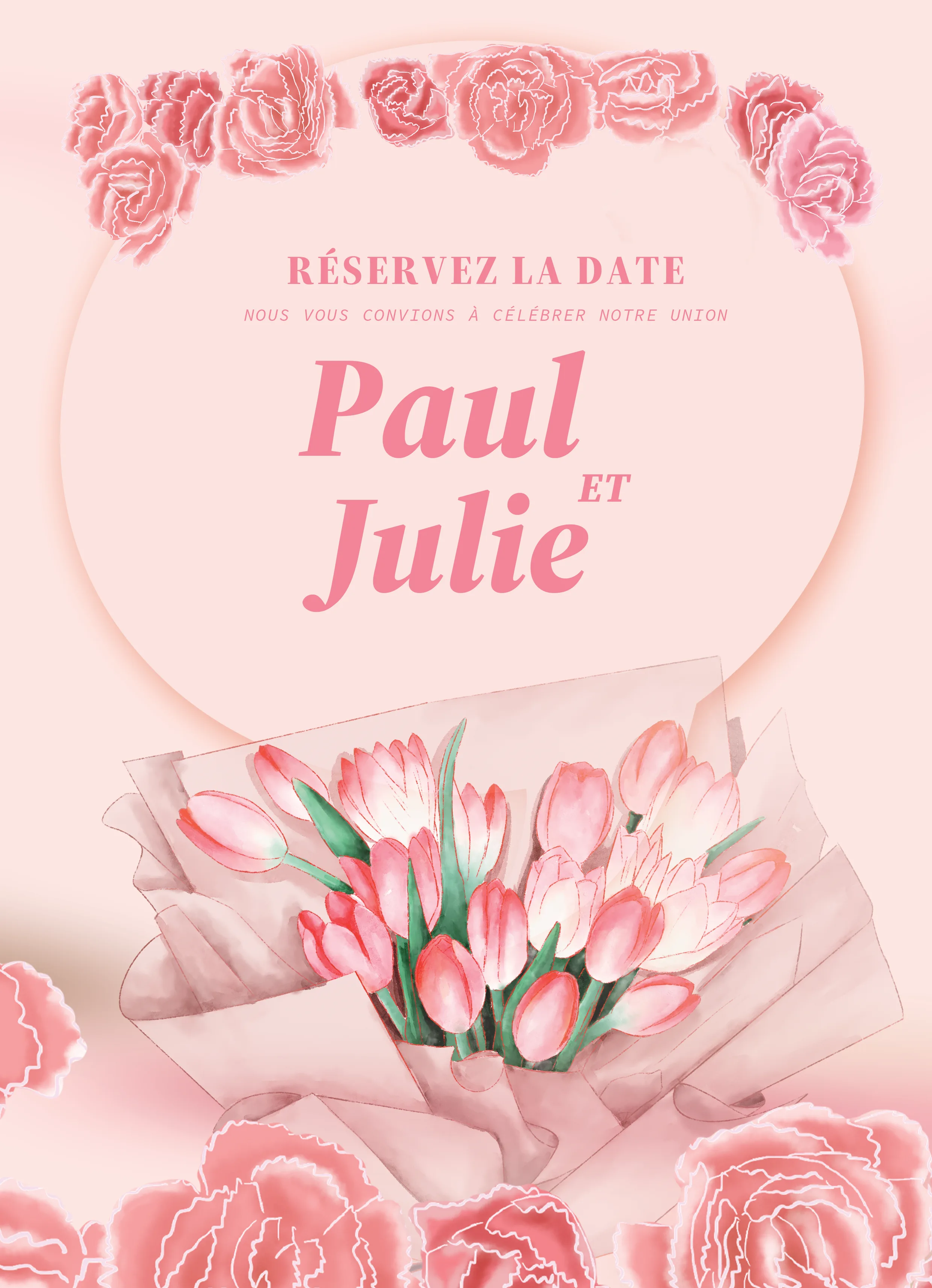 Eine elegante Hochzeitseinladung gestalten: Paul & Julie